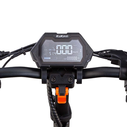 E-scooter display close-up of Kukirin G2 Master 2025, adult electric scooter fast and reliable for city commuting.
