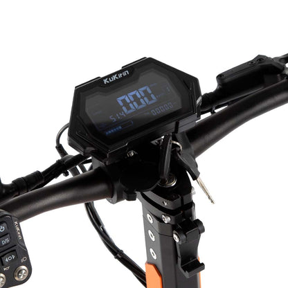 Close-up of Kukirin G3 Pro e-scooter display screen, electric scooter for adults, speed and battery indicators