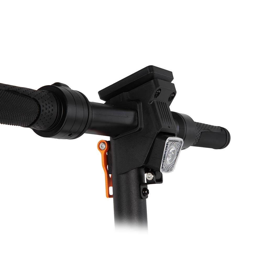 Close-up of Kukirin S1 Max handlebar and front LED headlight, electric scooter for adults